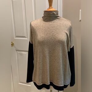 KAREN KANE COLOR BLOCK TAN & BLACK MOCK TURTLE NECK SWEATER